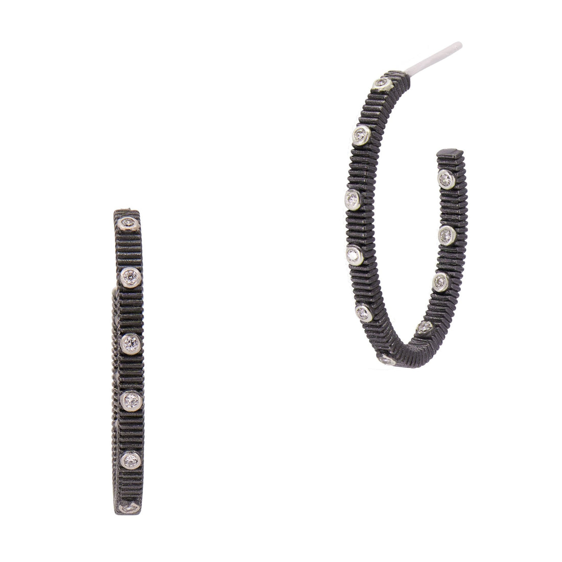 Industrial Finish Ribbed Metro Hoop Earrings - FREIDA ROTHMAN