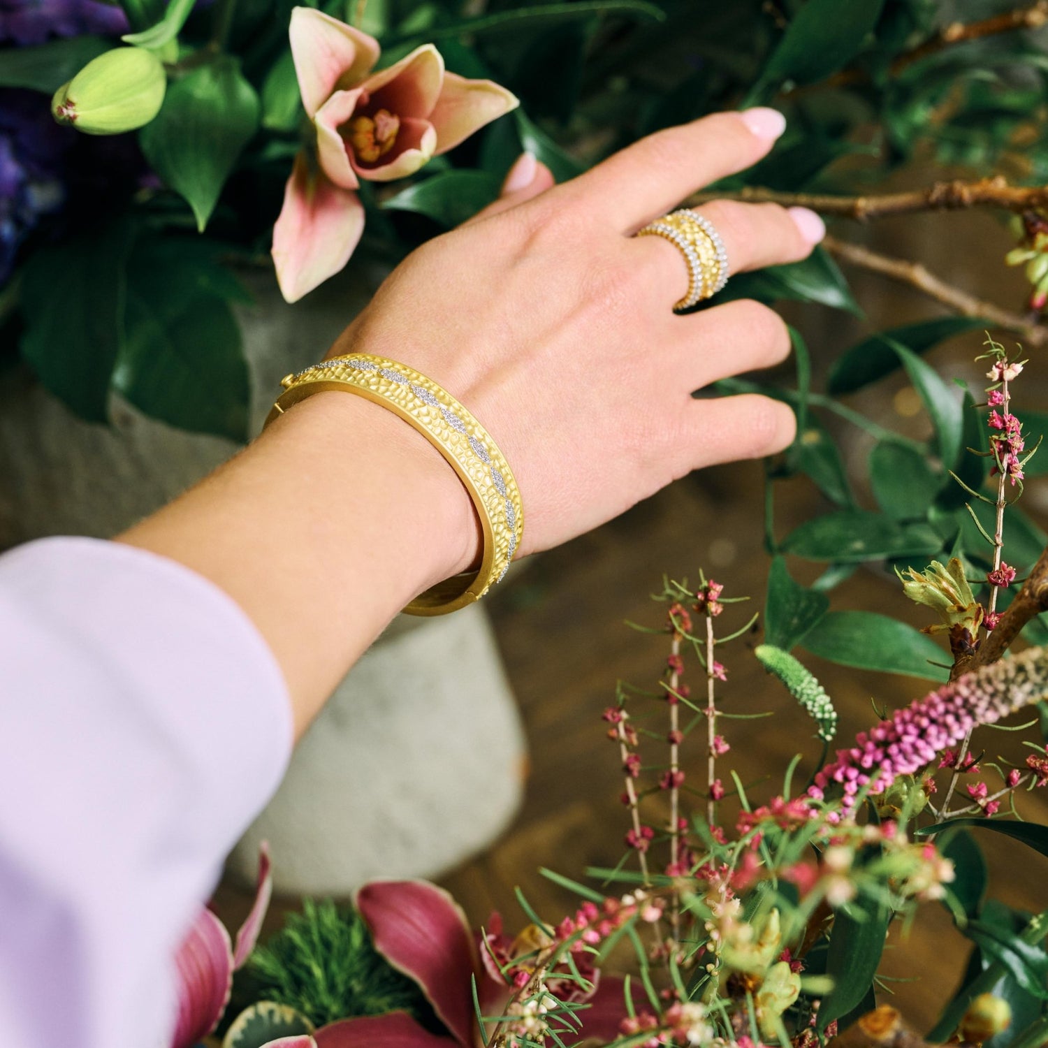 Petals in Bloom Textured Hinge Statement Bracelet - FREIDA ROTHMAN