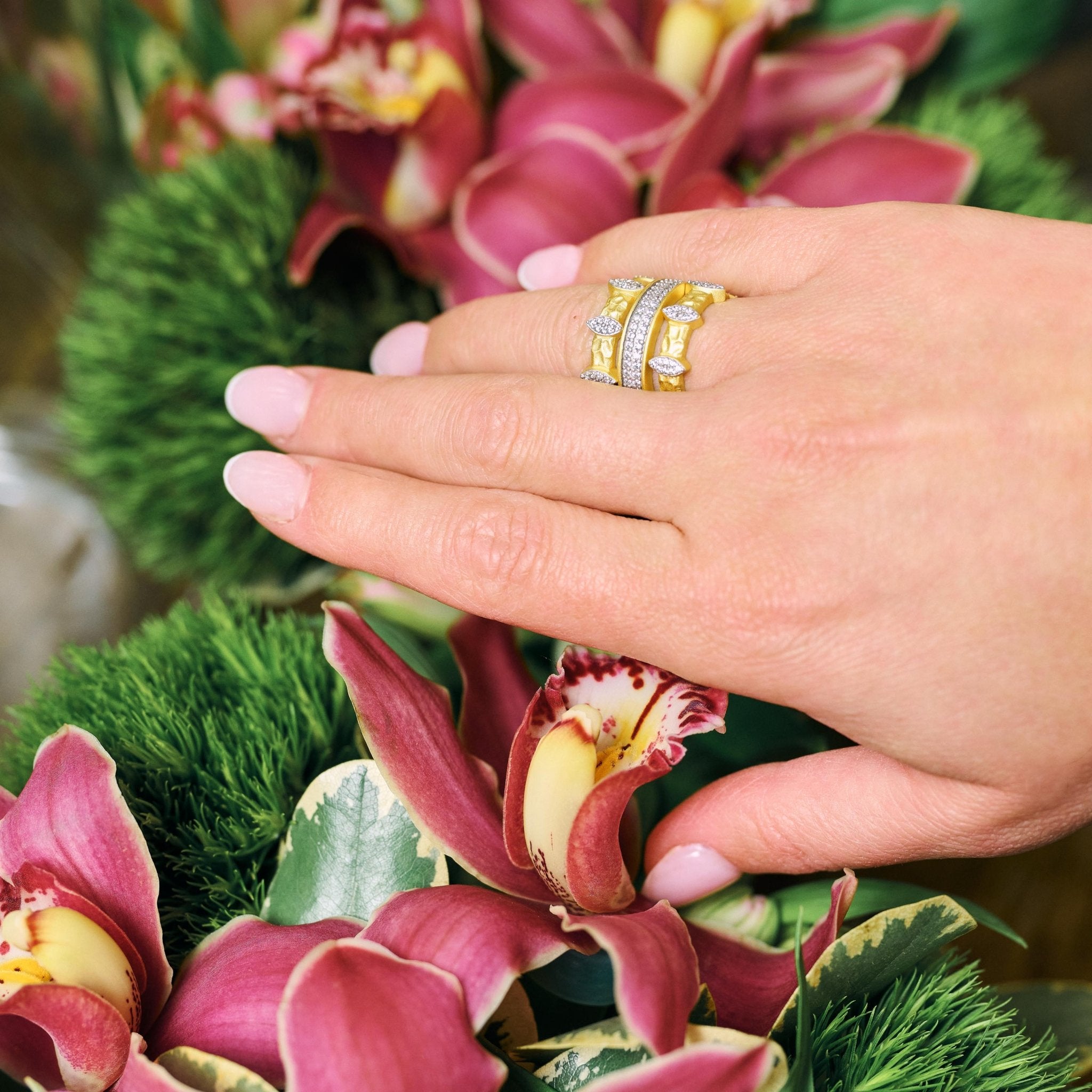 Petals in Bloom Textured 3-Stack Ring - FREIDA ROTHMAN