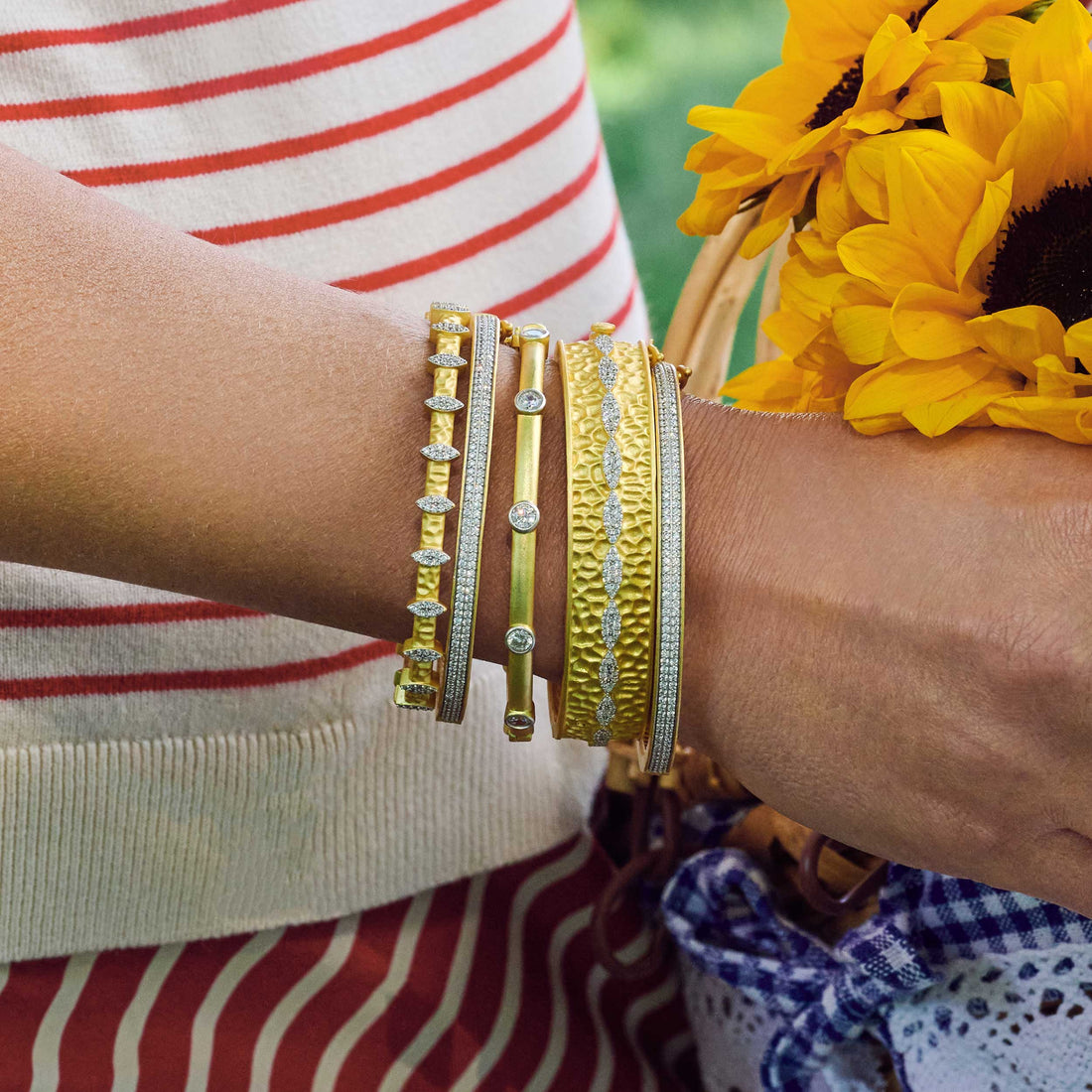 Petals in Bloom Textured Hinge Statement Bracelet - FREIDA ROTHMAN