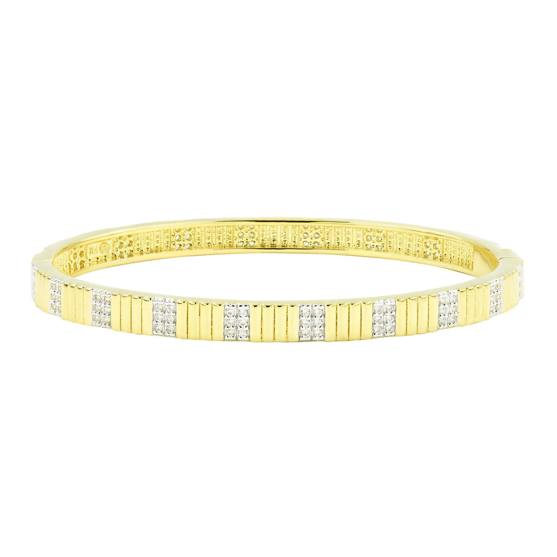 14KGoldandPlatinumonSterlingSilver Sleek Pavé Hinge Bangle Radiance BRACELET