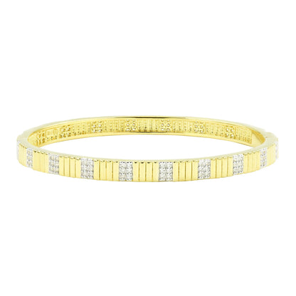 14KGoldandPlatinumonSterlingSilver Sleek Pavé Hinge Bangle Radiance BRACELET