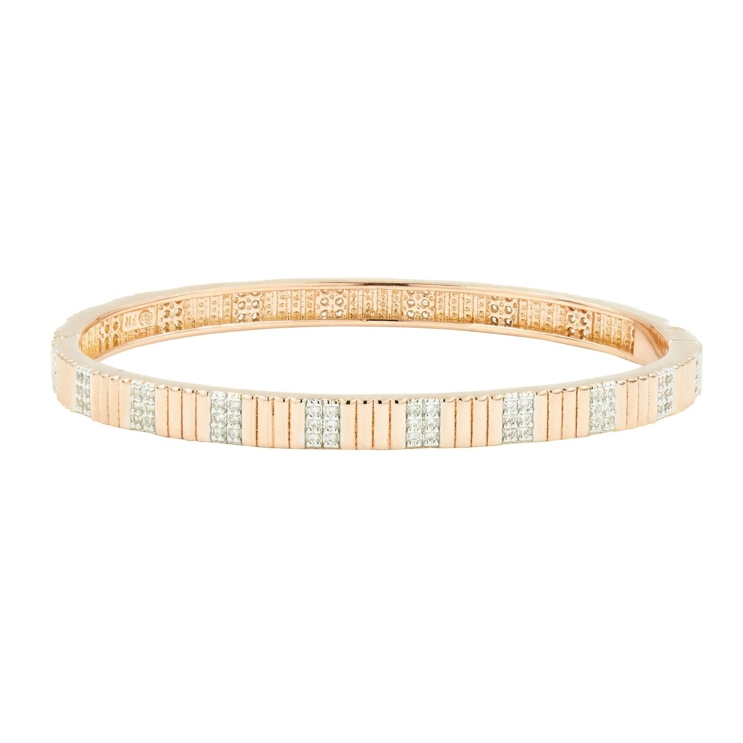 RoseGoldandPlatinumonSterlingSilver Sleek Pavé Hinge Bangle Radiance BRACELET