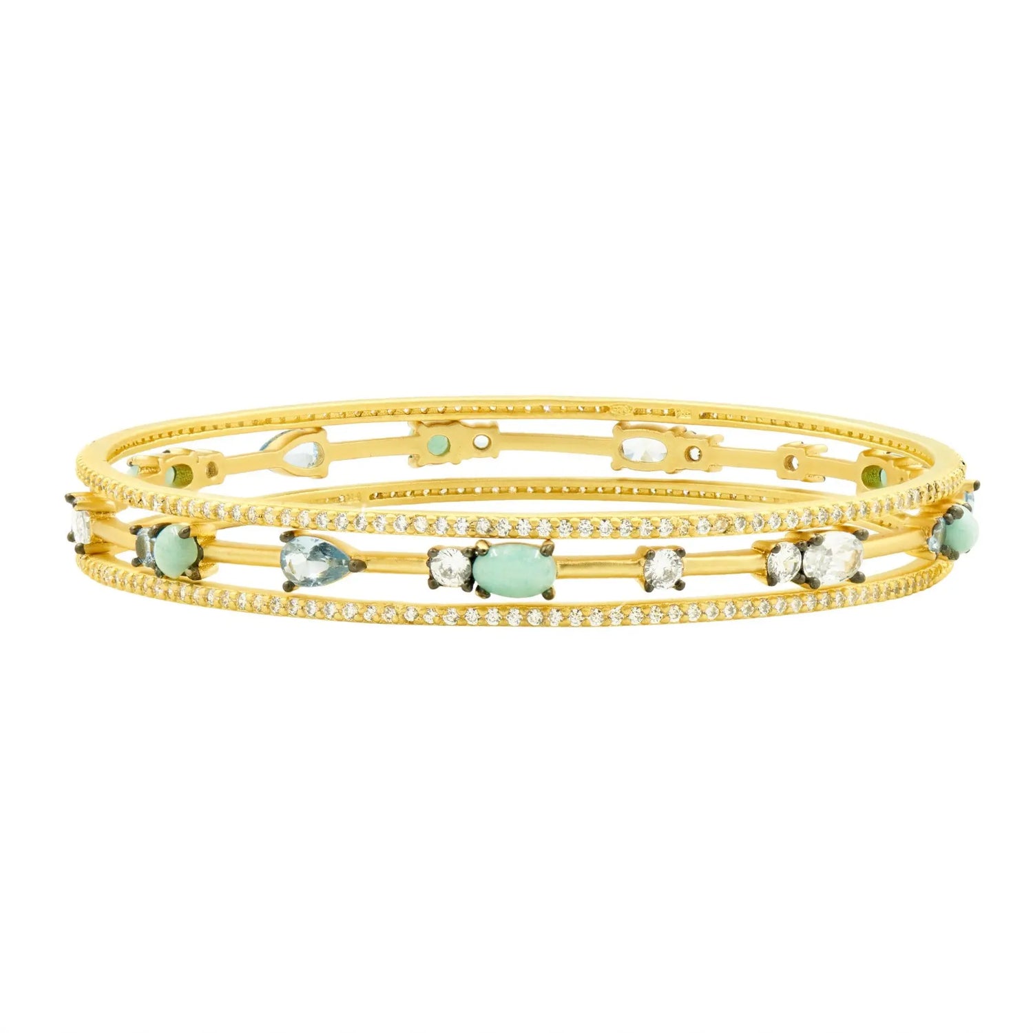 Touch of Turquoise 3 Stack Slide On Bangles - FREIDA ROTHMAN