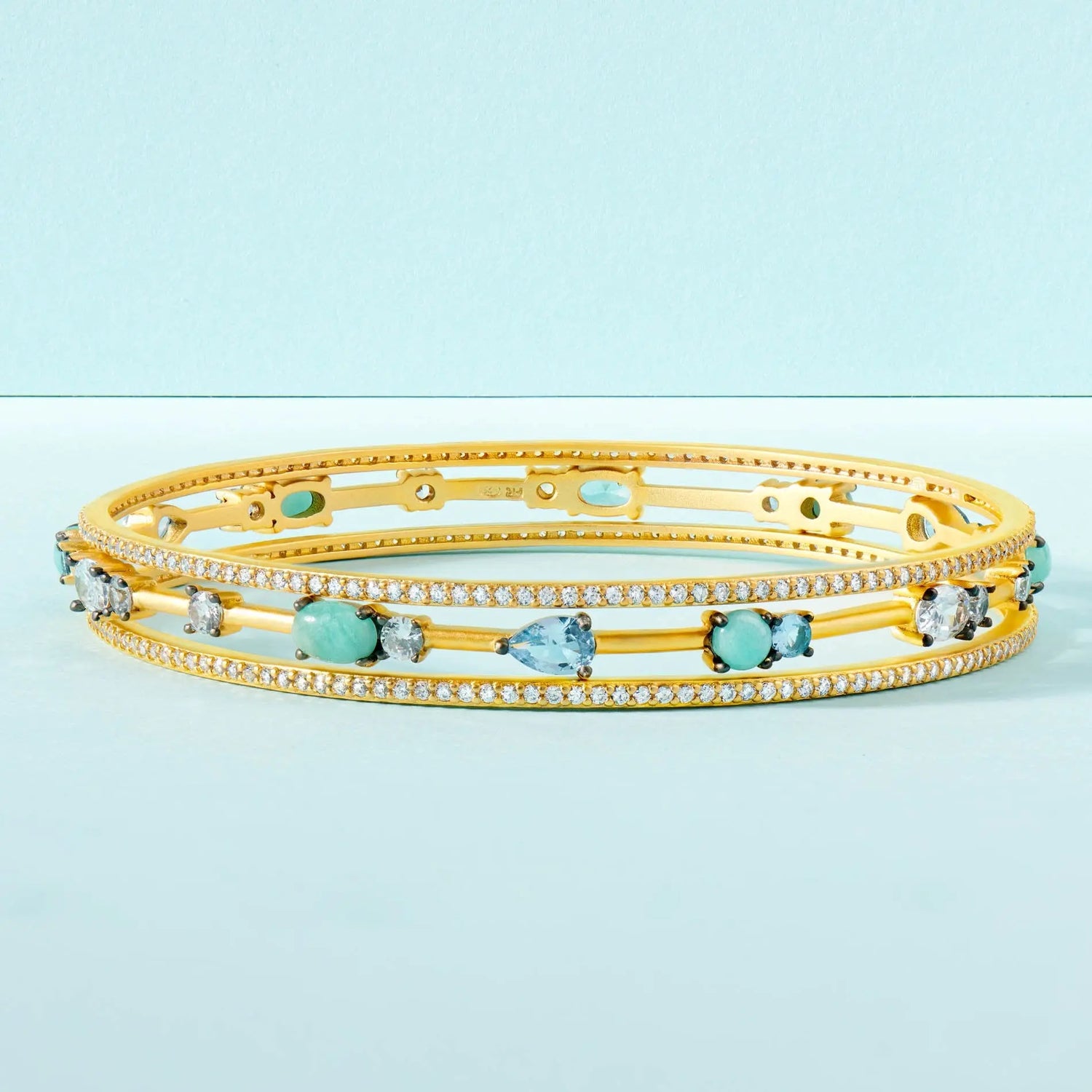 Touch of Turquoise 3 Stack Slide On Bangles - FREIDA ROTHMAN