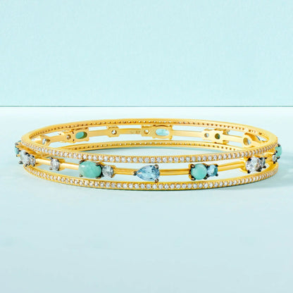 Touch of Turquoise 3 Stack Slide On Bangles - FREIDA ROTHMAN