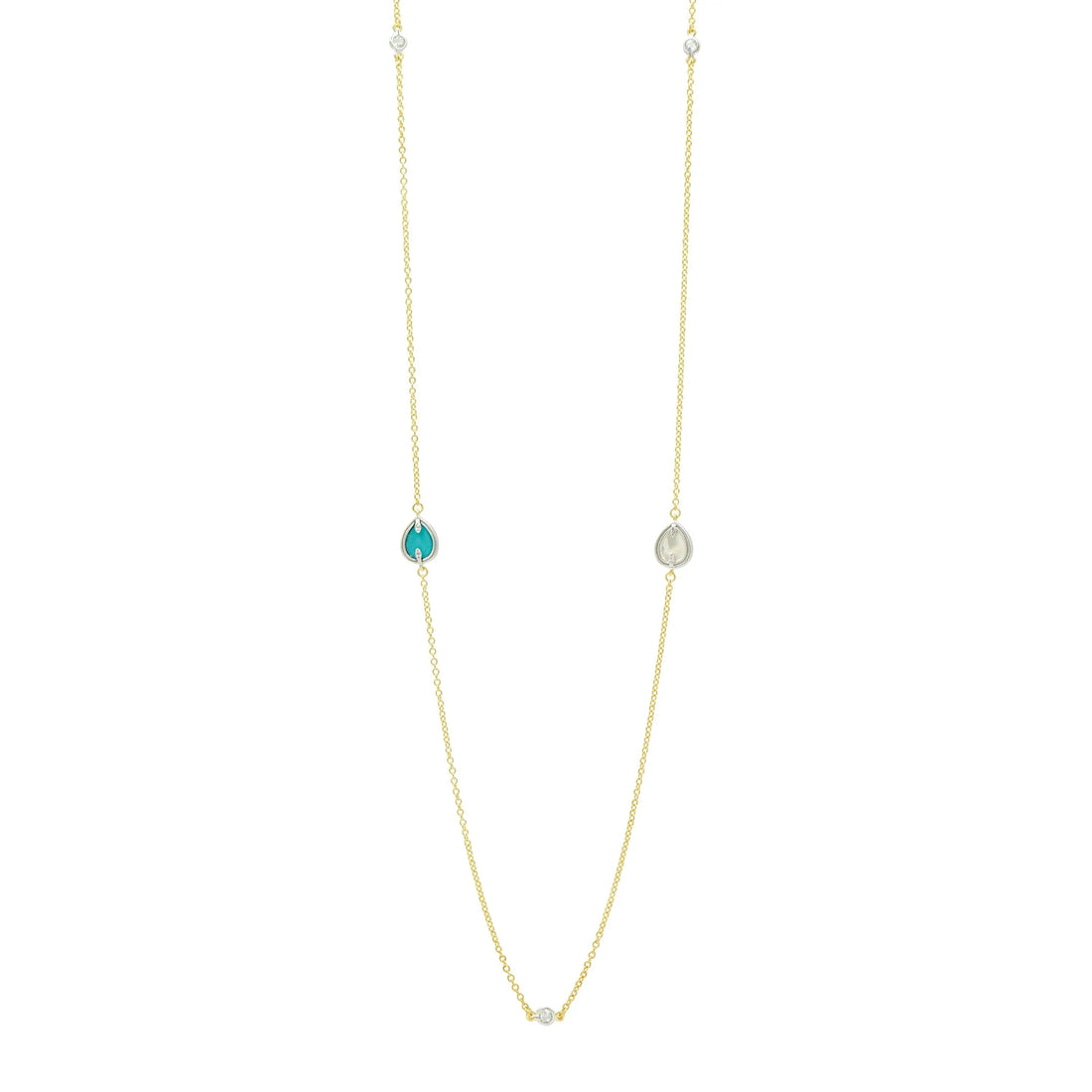 14KGoldandPlatinumonSterlingSilver Fleur Bloom EMPIRE Turquoise Station Necklace Fleur Bloom Empire NECKLACE