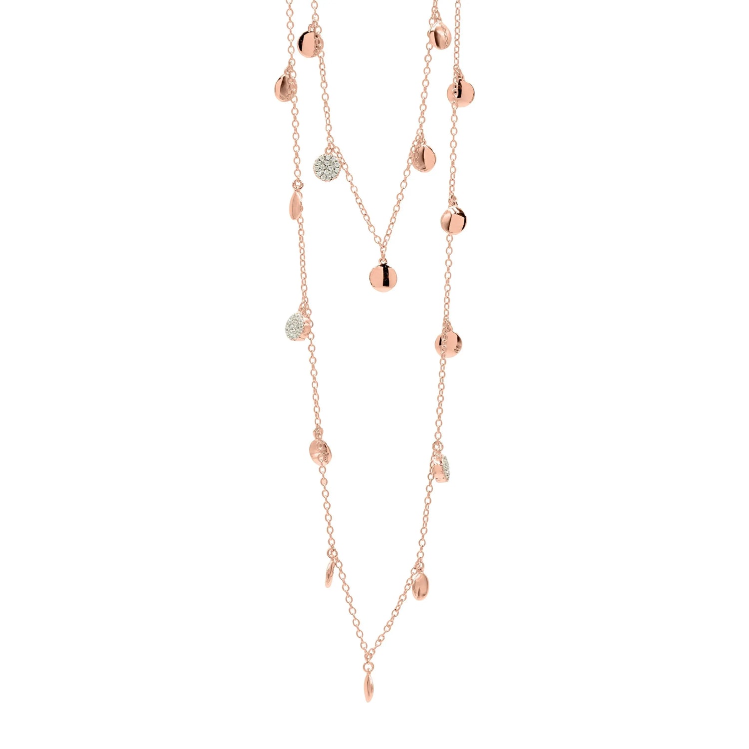 RoseGoldandPlatinumonSterlingSilver Radiance Pavé Droplet 36&quot; Long Necklace Radiance NECKLACE