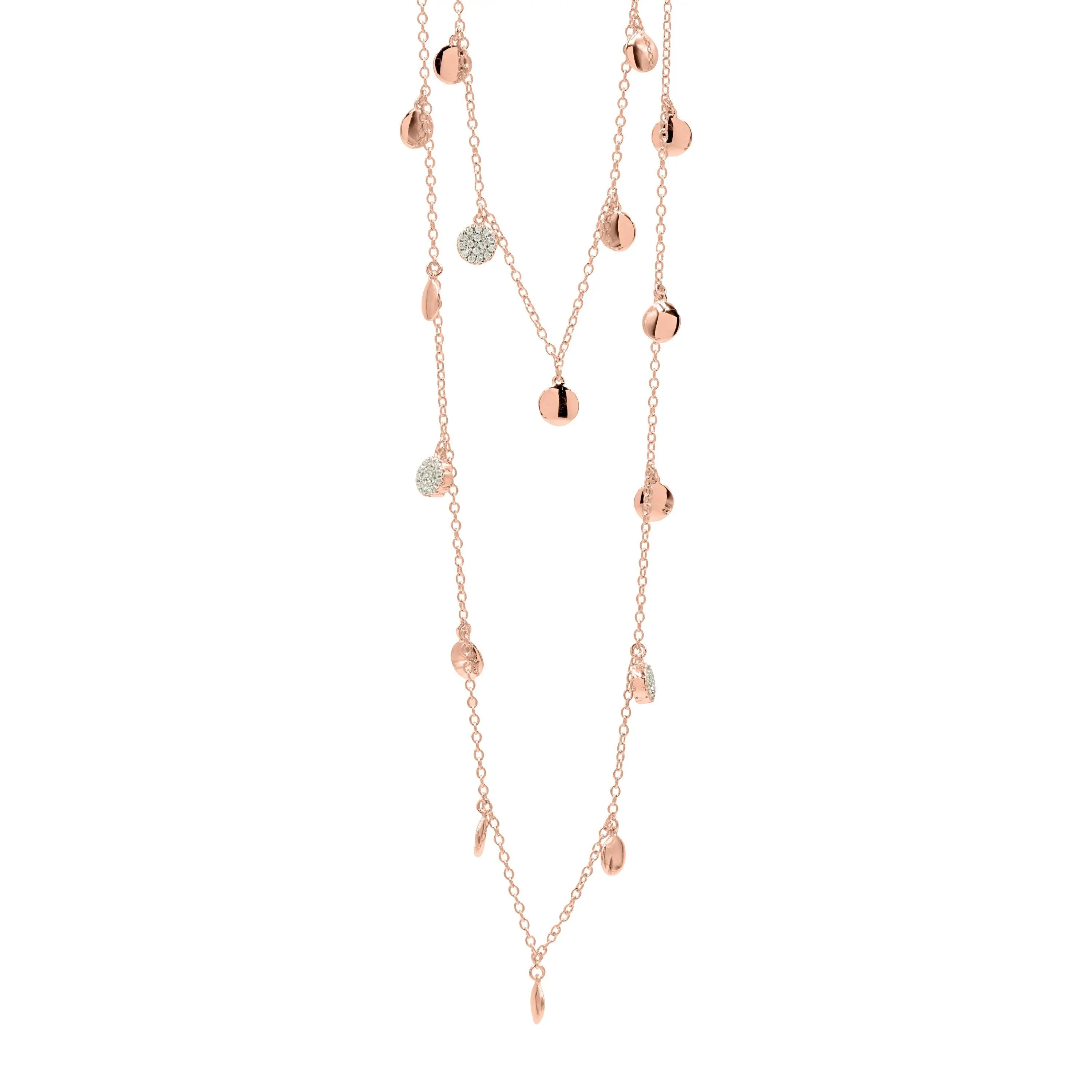 RoseGoldandPlatinumonSterlingSilver Radiance Pavé Droplet 36&quot; Long Necklace Radiance NECKLACE