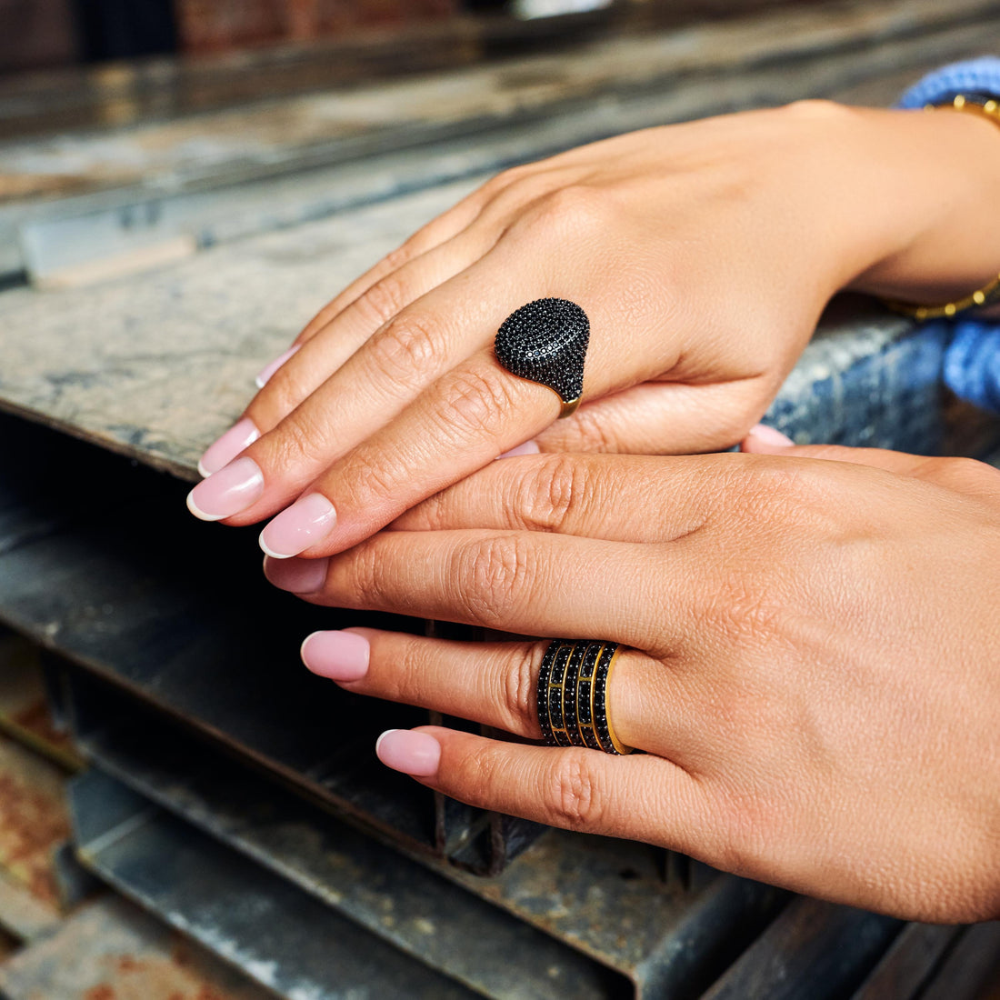 Industrial Finish Cobblestone 5-Stack Ring