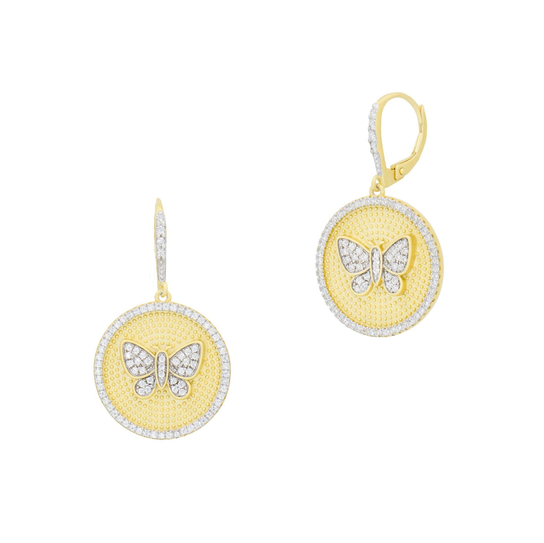 Butterflies in Bloom Textured Shield Leverback Earrings - FREIDA ROTHMAN